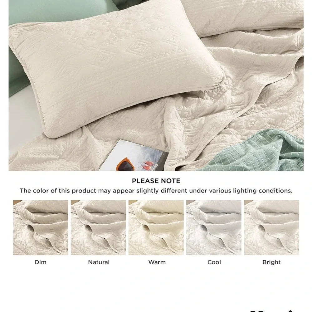 Boho Quilt Queen Size Beige, Modern Geometric Stitched Quilted Bedding Sets